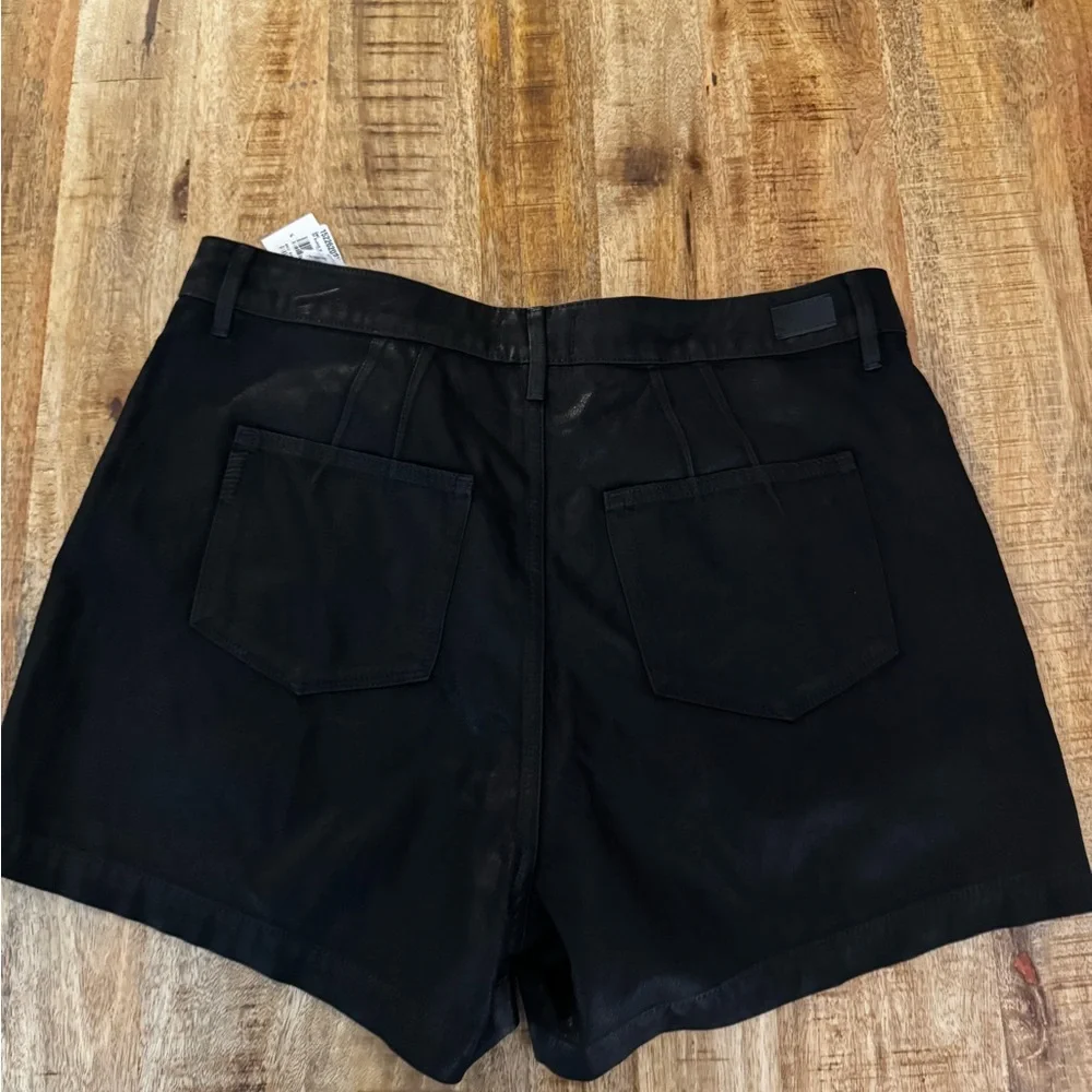 PAIGE Dani short w/ novelty coin pocket Black Coated denim High Waist Shorts 34